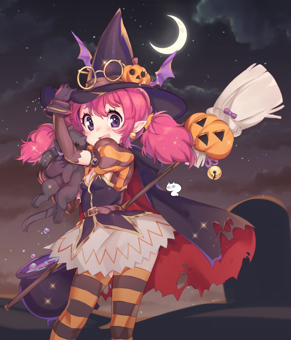 cleavage, halloween, megane, niniidawns, pointy_ears, thighhighs, witch