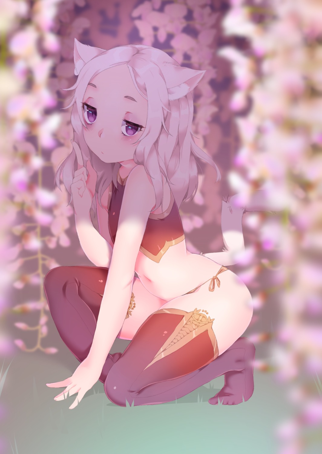animal_ears, nekomimi, niniidawns, pantsu, string_panties, tail, thighhighs