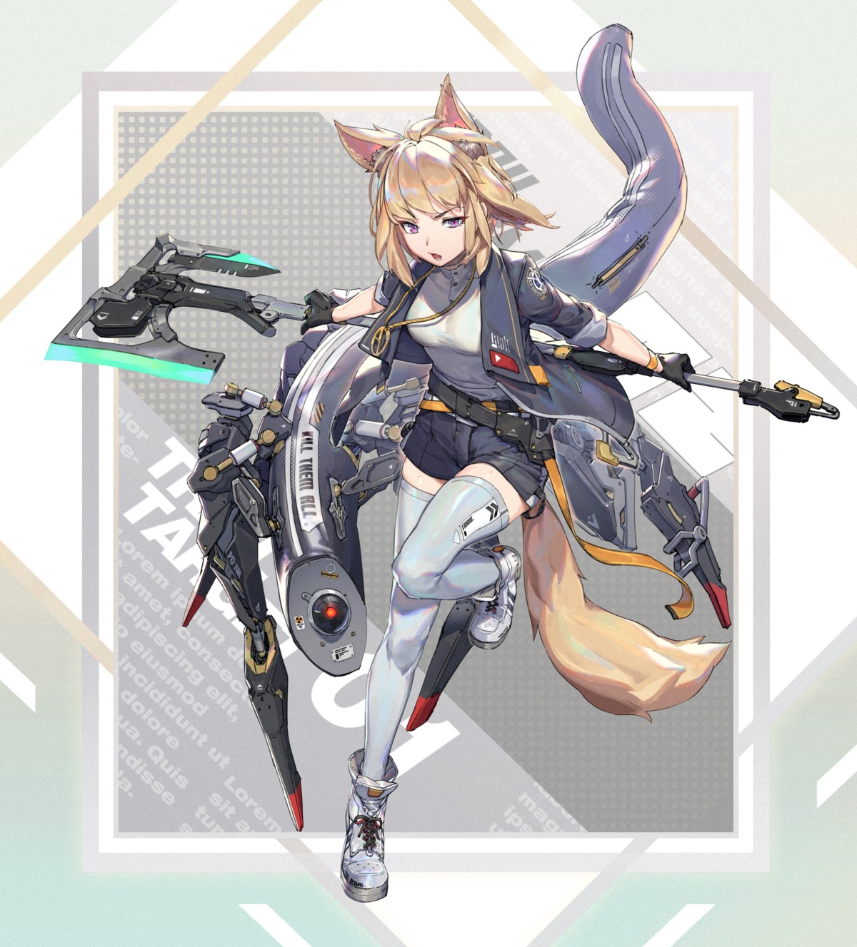 animal_ears, nogchasaeg_(karon2848), tail, thighhighs, weapon