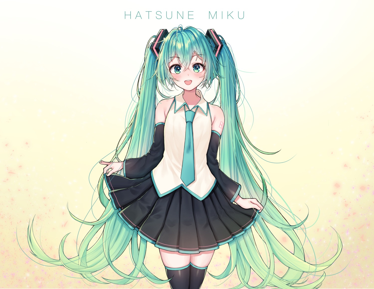 hatsune_miku, kk_(aky2374), skirt_lift, tattoo, thighhighs, vocaloid