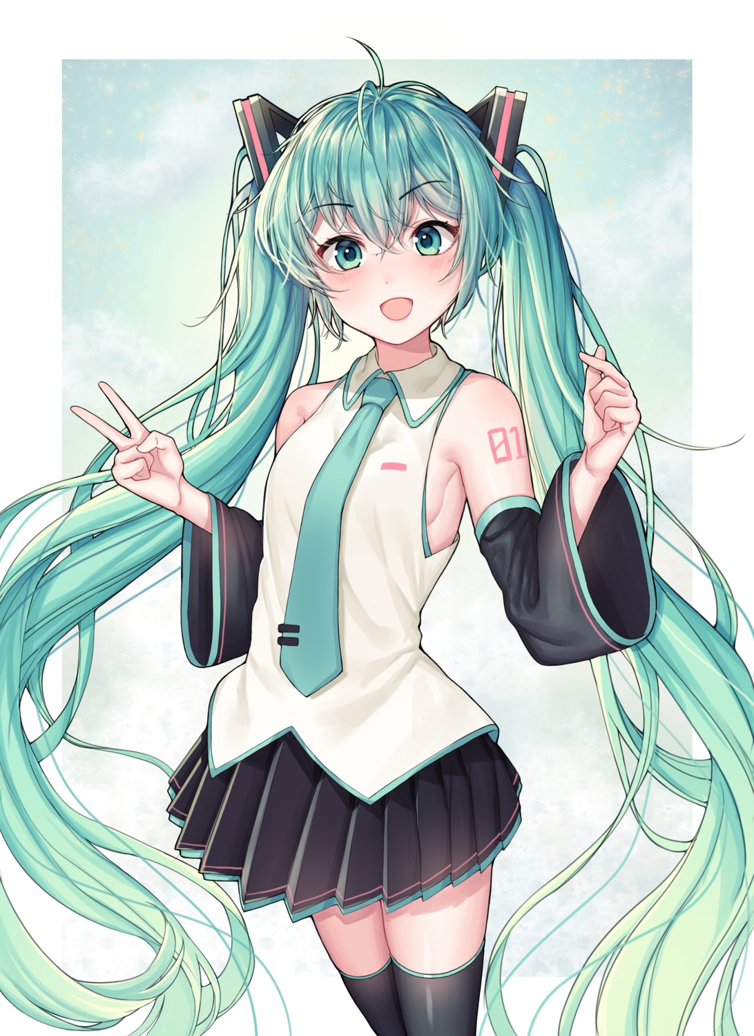 hatsune_miku, kk_(aky2374), tattoo, thighhighs, vocaloid