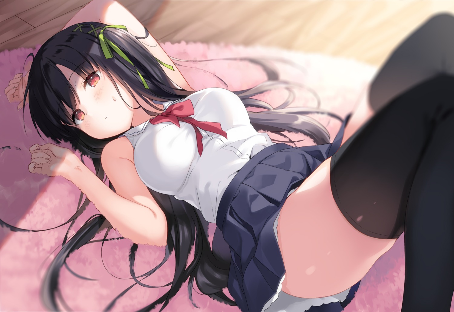 kurasawa_moko, seifuku, skirt_lift, thighhighs