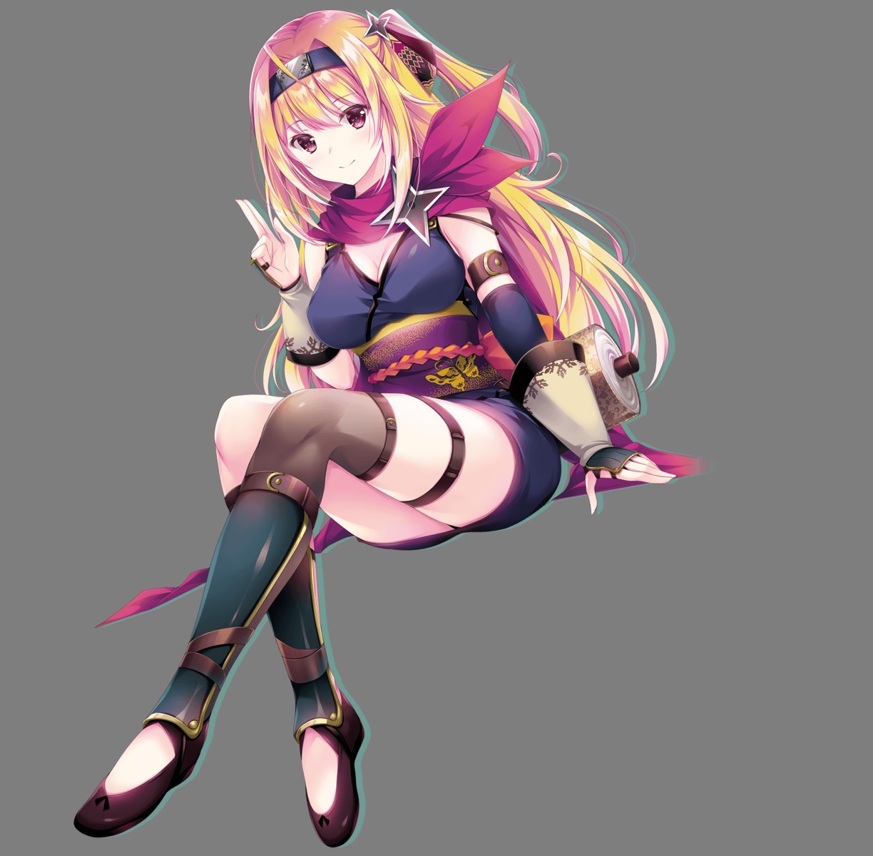 armor, cleavage, ensemble_(company), garter, kanon_mayfield, mutou_kurihito, ninja, secret_agent_~kishi_gakuen_no_shinobi_naru_mono~, thighhighs, transparent_png, weapon