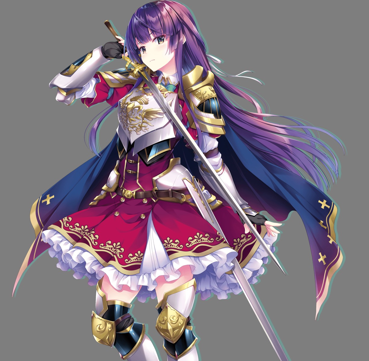 armor, ensemble_(company), secret_agent_~kishi_gakuen_no_shinobi_naru_mono~, seifuku, shirogane_kagura, sword, tagme, thighhighs, transparent_png