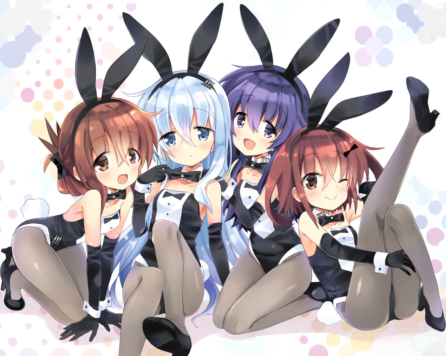 akatsuki_(kancolle), animal_ears, bunny_ears, bunny_girl, heels, hibiki_(kancolle), hizuki_yayoi, ikazuchi_(kancolle)