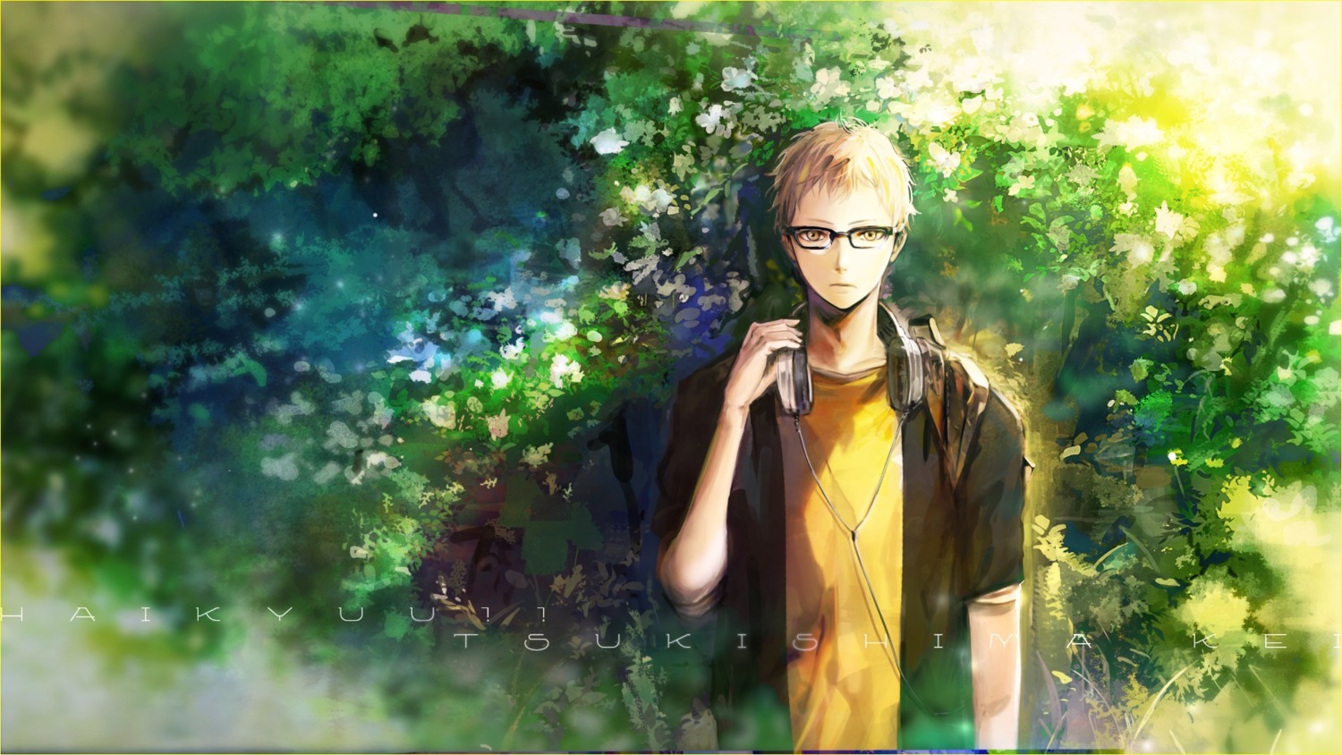 haikyuu!!, headphones, male, megane, orka, tsukishima_kei, wallpaper