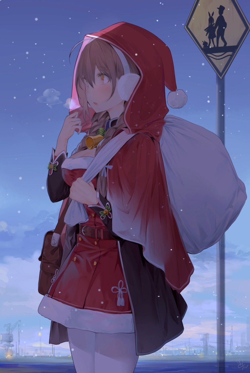 artist_revision, christmas, cleavage, dress, kantai_collection, pantyhose, shinshuu_maru_(kancolle), yamano_(yamanoh)