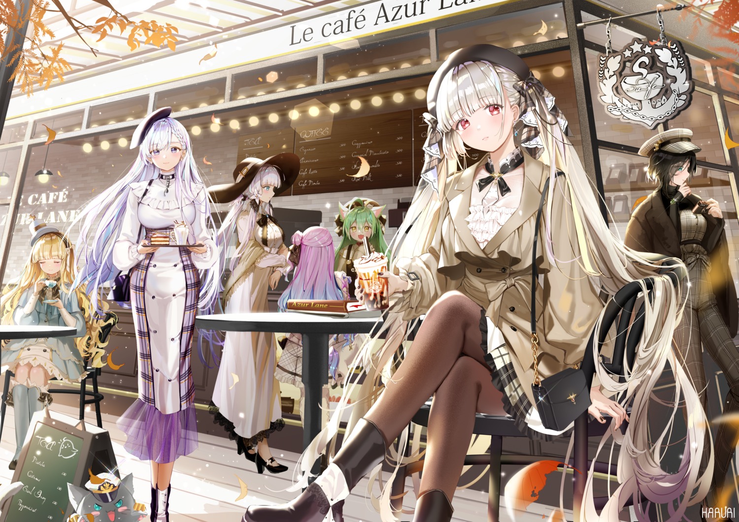 akashi_(azur_lane), animal_ears, ark_royal_(azur_lane), azur_lane, belfast_(azur_lane), dress, formidable_(azur_lane), haruri, heels, illustrious_(azur_lane), pantyhose, queen_elizabeth_(azur_lane), see_through, skirt_lift, unicorn_(azur_lane)
