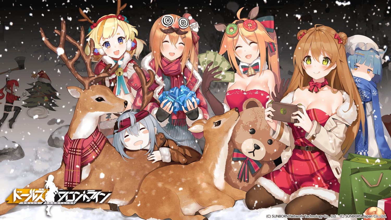 ameli_(girls_frontline), animal_ears, christmas, cleavage, cz-75_(girls_frontline), dress, g11_(girls_frontline), girls_frontline