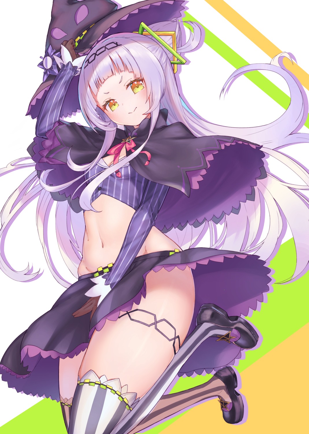 cleavage, garter, gore_(white_gore), hololive, murasaki_shion, skirt_lift, thighhighs, witch