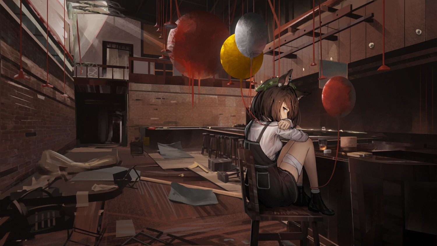 animal_ears, bandages, dress, even_(even_yiwen), skirt_lift
