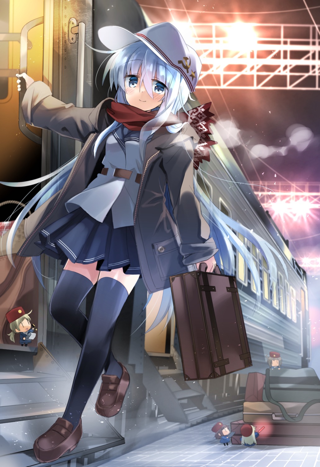 chibi, fairy_(kancolle), hibiki_(kancolle), hizuki_yayoi, kantai_collection, seifuku, thighhighs, verniy_(kancolle)