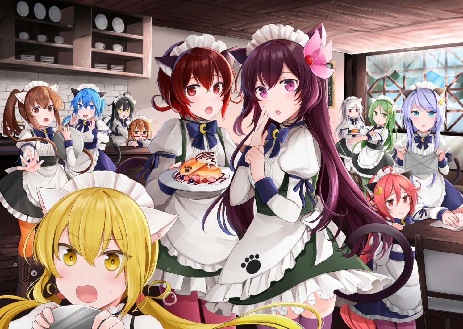animal_ears, fumizuki_(kancolle), kantai_collection, kikuzuki_(kancolle), kisaragi_(kancolle), maid, megane, mikazuki_(kancolle)