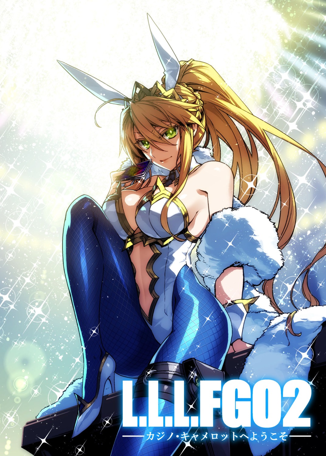 animal_ears, artoria_pendragon_(fate), bunny_ears, bunny_girl, fate/grand_order, fishnets, garter, heels