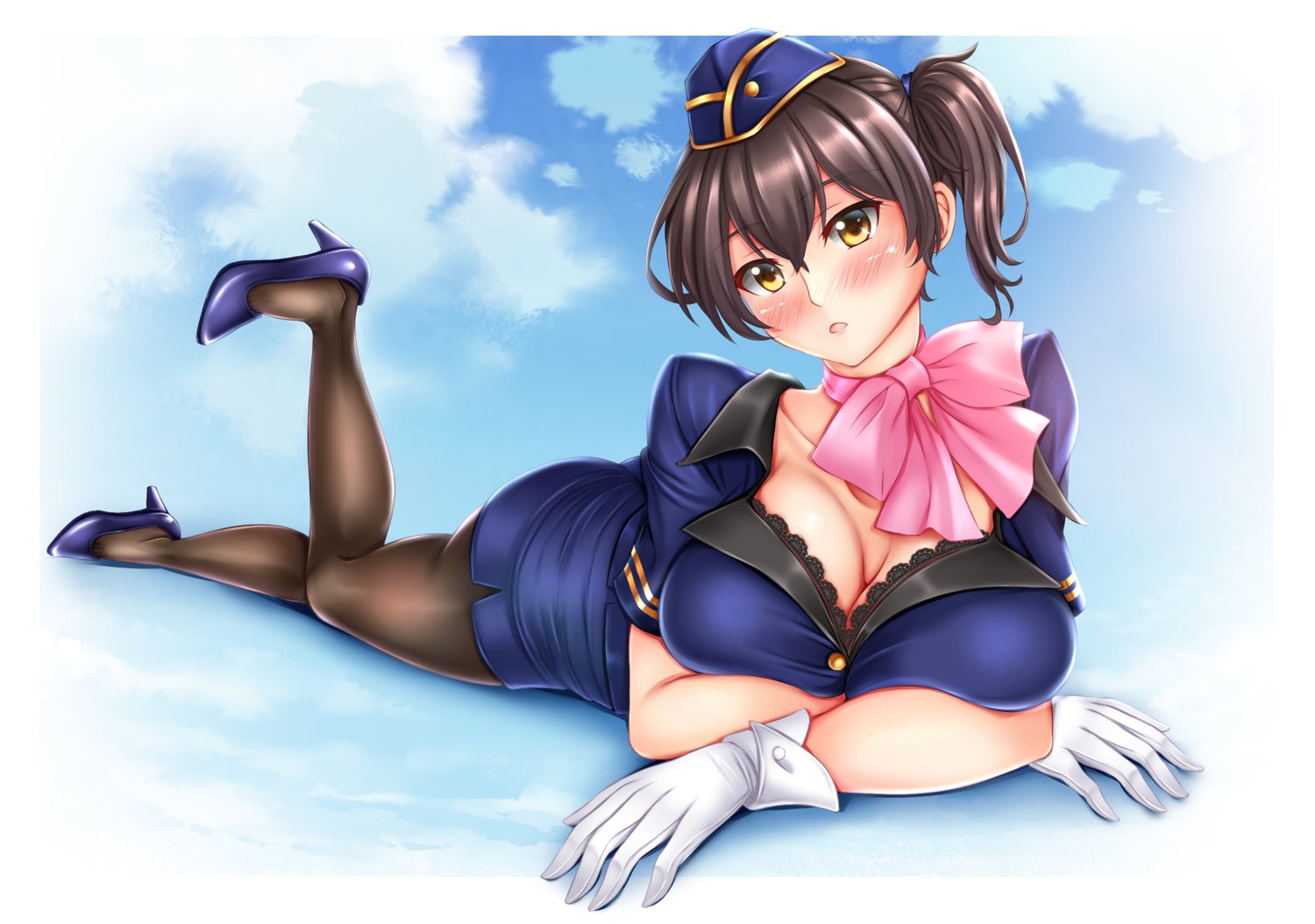 breast_hold, cleavage, heels, kaga_(kancolle), kantai_collection, pantyhose, siki2046, uniform