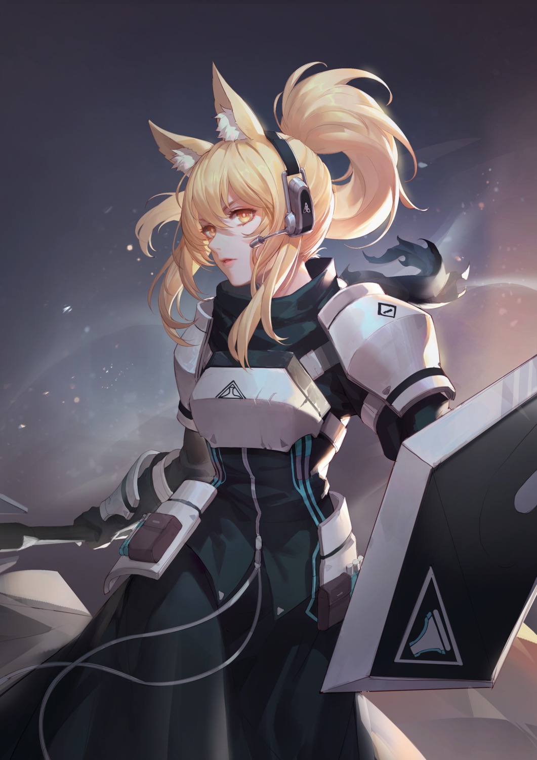 animal_ears, arknights, armor, headphones, nearl_(arknights), q18607, tail