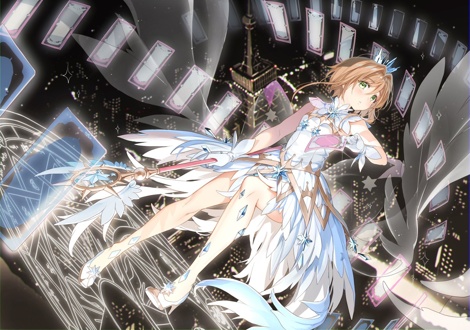 card_captor_sakura, dress, heels, hoshii_hisa, kinomoto_sakura, wings