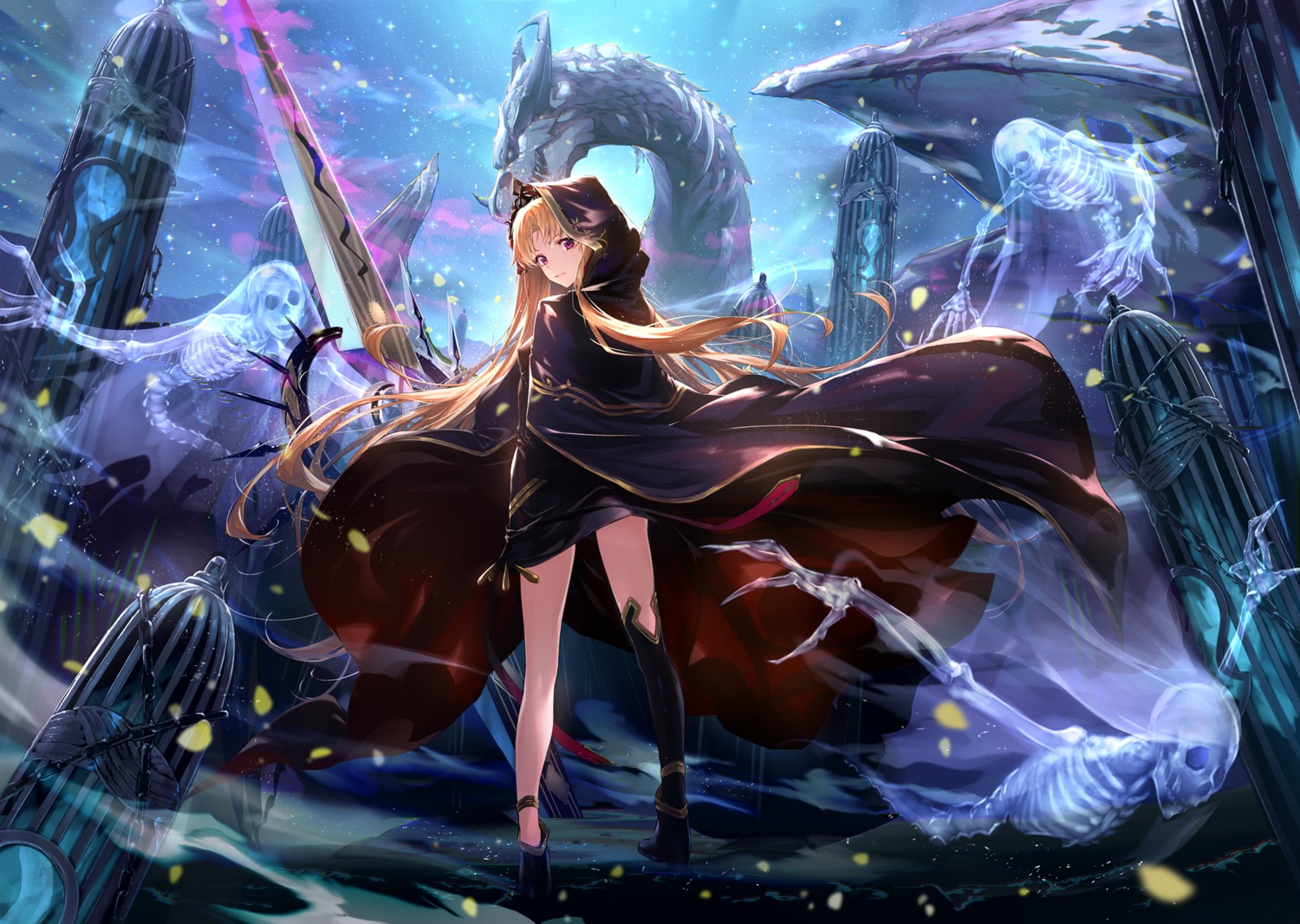 ereshkigal_(fate), essual, fate/grand_order, monster, sword, thighhighs