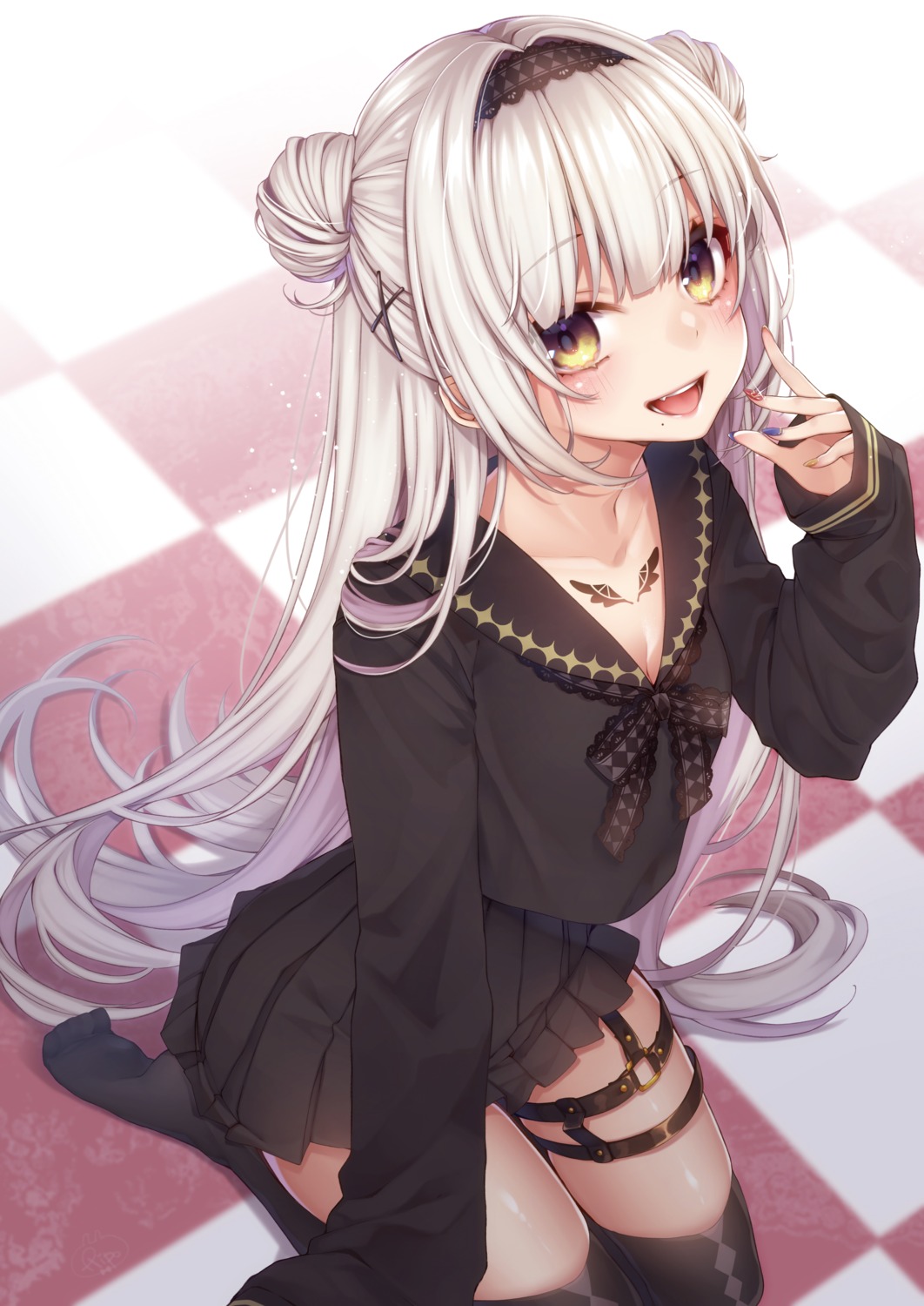 cleavage, garter, seifuku, sherypton, tattoo, thighhighs