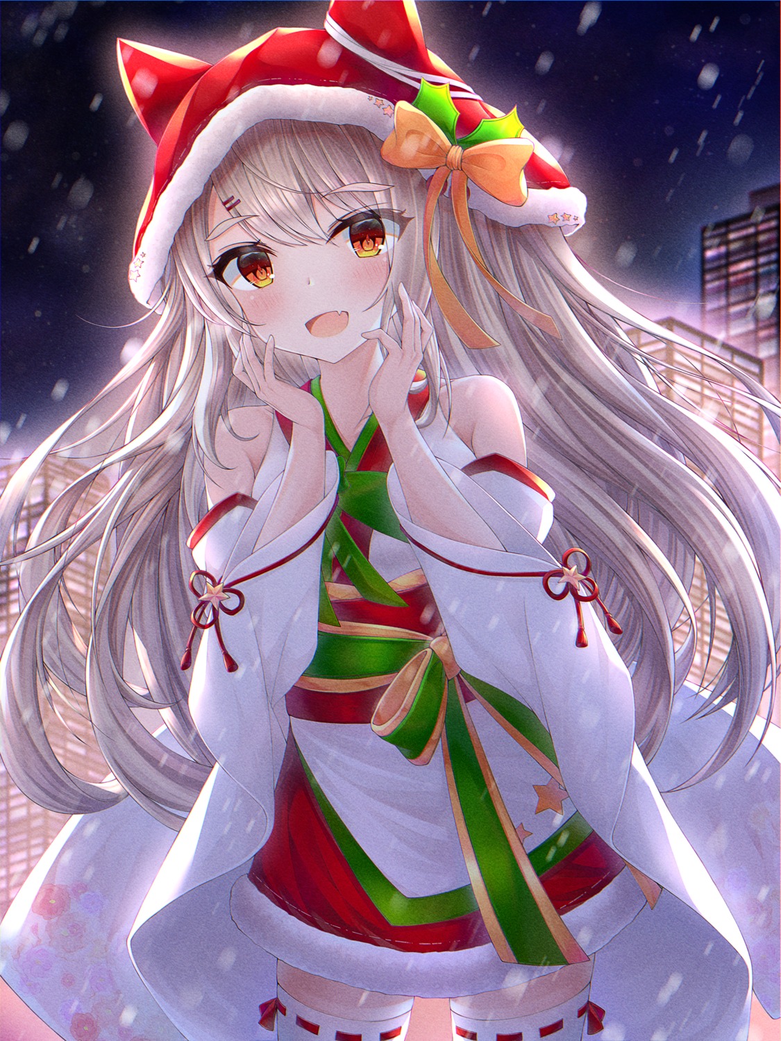 azur_lane, christmas, ichizon, japanese_clothes, thighhighs, yuudachi_(azur_lane)