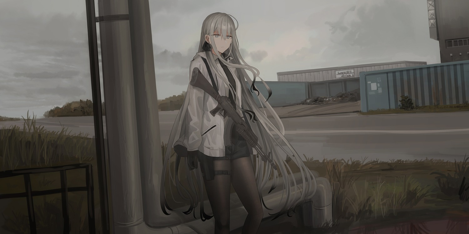 chihuri, garter, gun, landscape, pantyhose