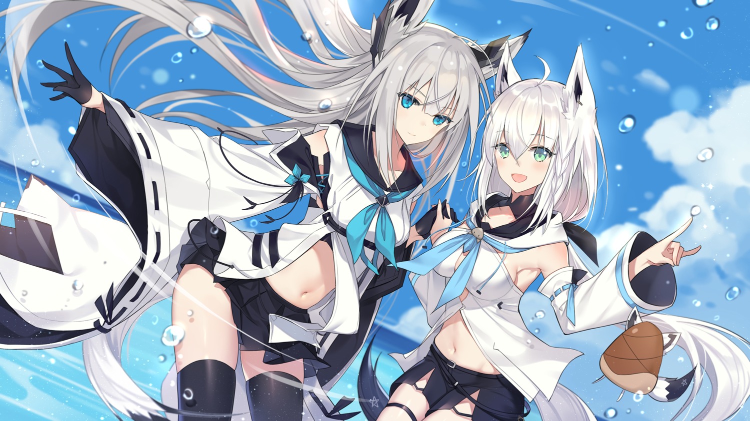 animal_ears, azur_lane, catsizuru, crossover, garter, hololive, hololive_gamers, kawakaze_(azur_lane)
