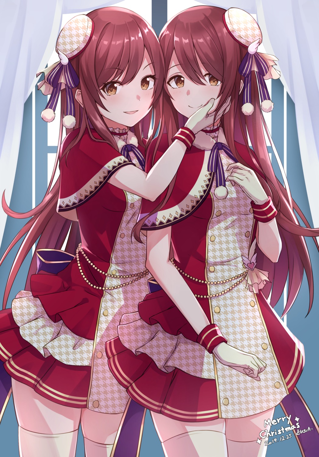 alisia, christmas, oosaki_amana, oosaki_tenka, the_idolm@ster, the_idolm@ster_shiny_colors, thighhighs, uniform
