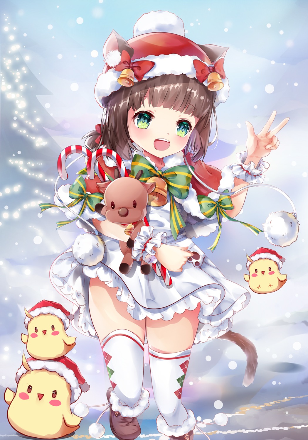 animal_ears, azur_lane, christmas, dress, manjuu_(azur_lane), mutang, mutsuki_(azur_lane), skirt_lift