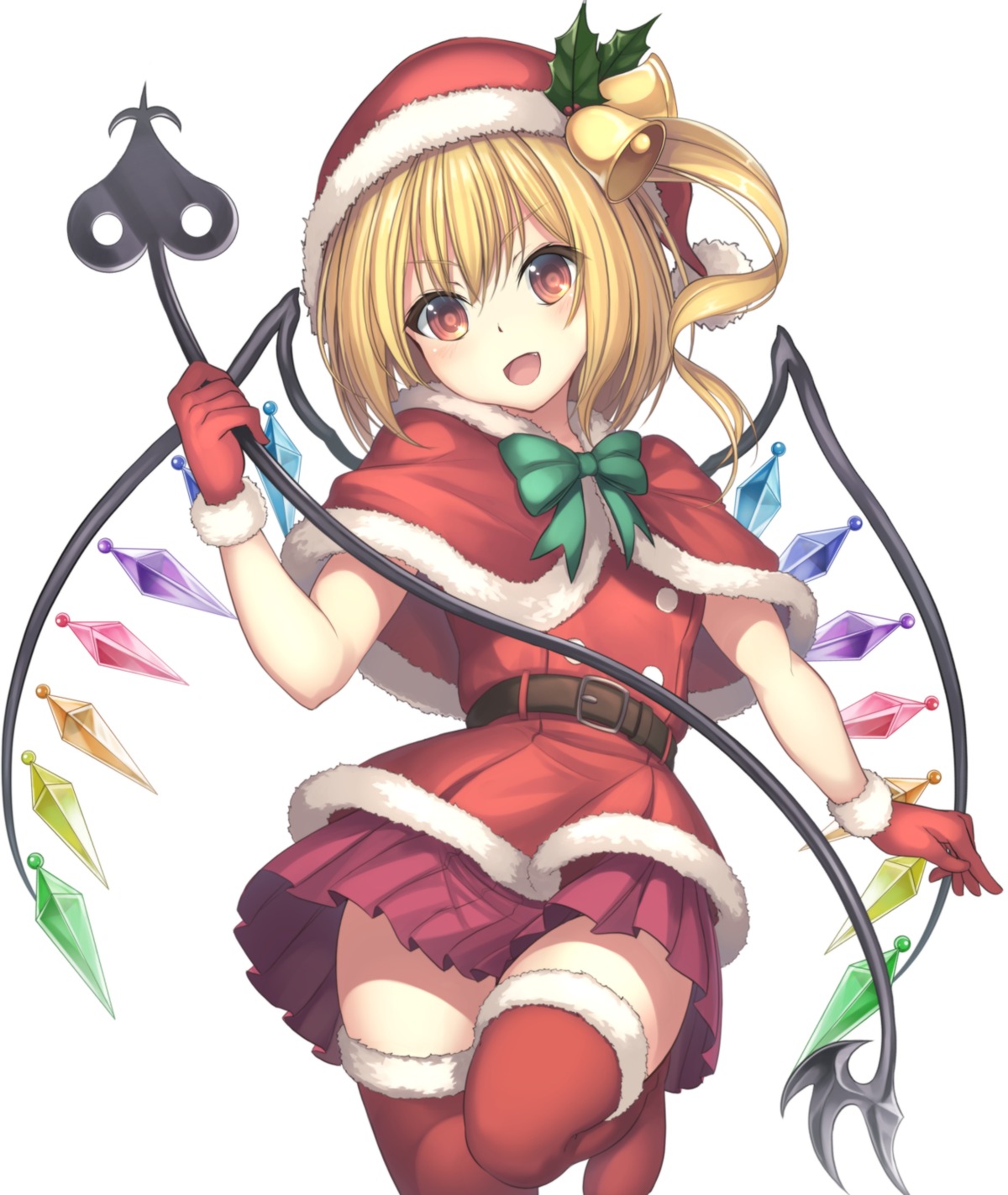 christmas, flandre_scarlet, janne_cherry, skirt_lift, thighhighs, touhou, wings
