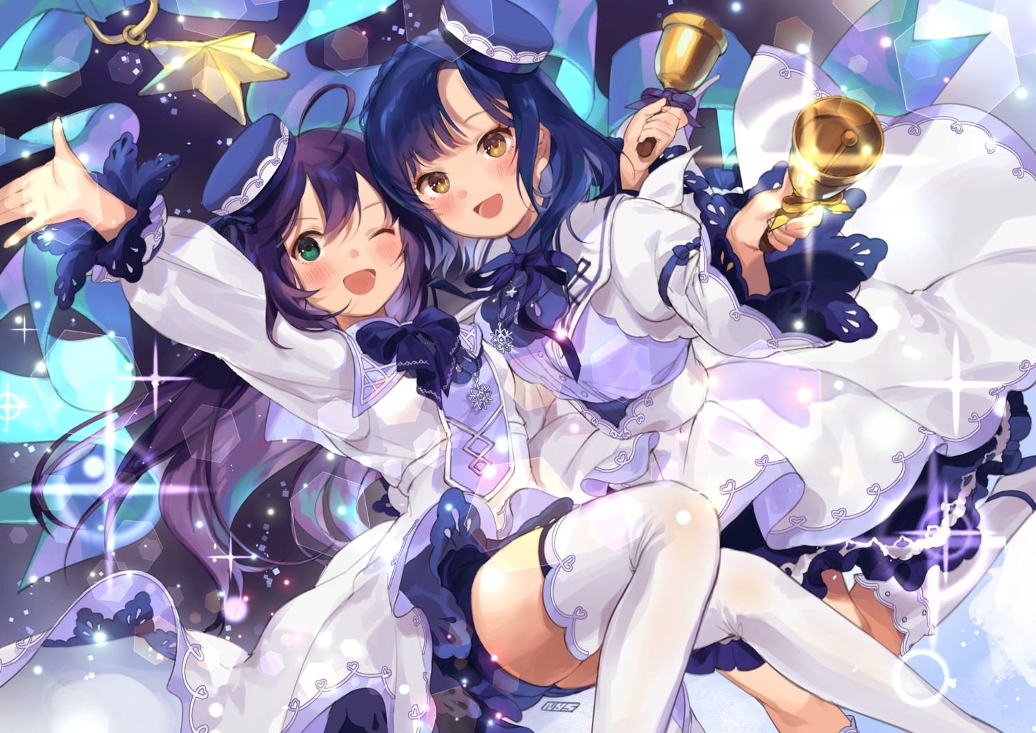 mochizuki_anna, nanao_yuriko, nys, skirt_lift, the_idolm@ster, the_idolm@ster_million_live!, thighhighs