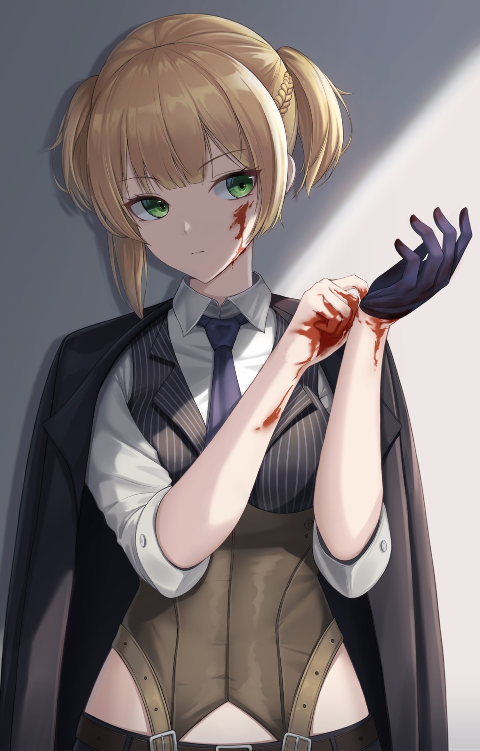 blood, business_suit, cow-ring, girls_frontline, welrod_mk2_(girls_frontline)