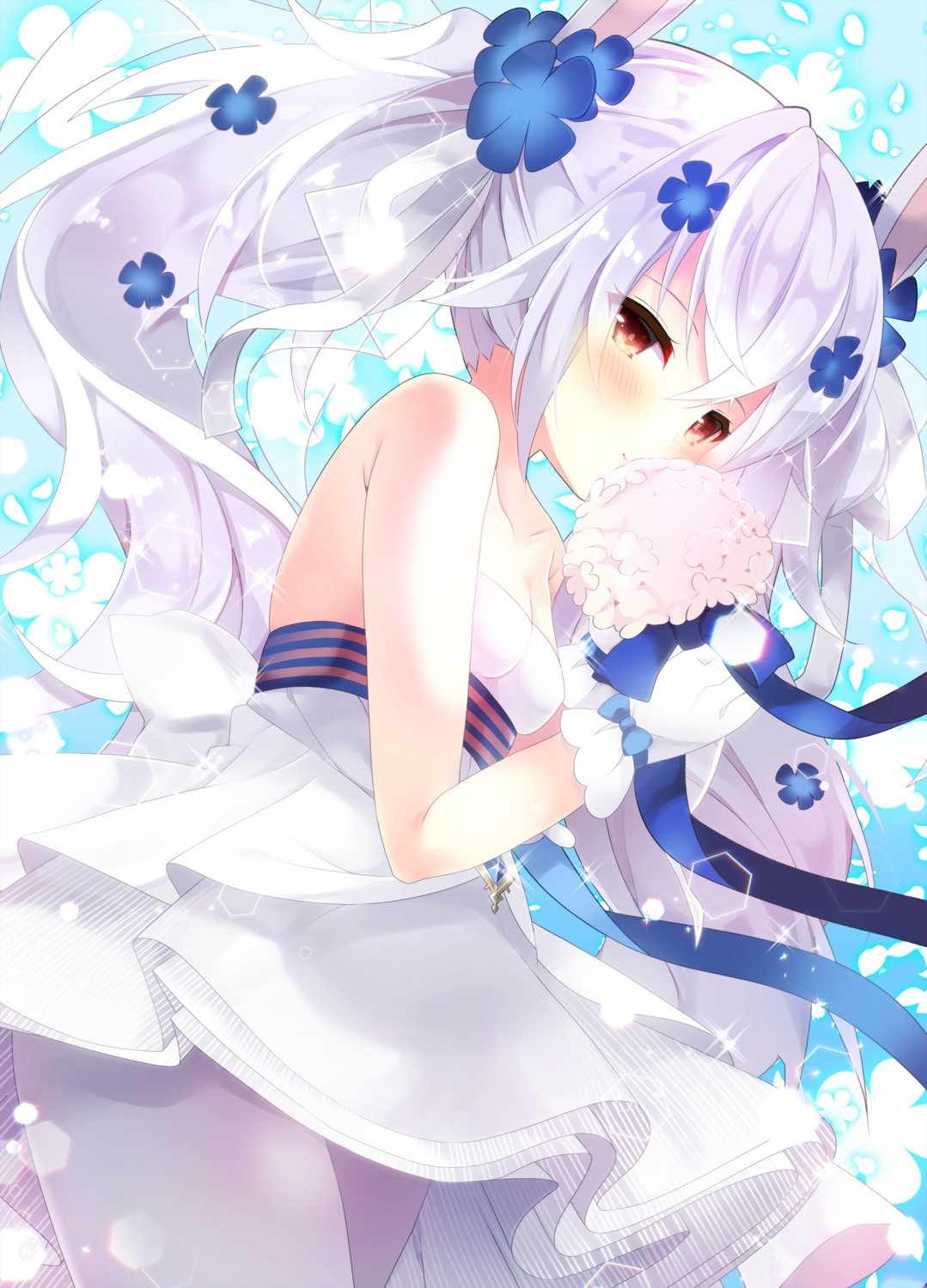animal_ears, azur_lane, bunny_ears, cleavage, dress, fuuna_thise, laffey_(azur_lane), pantyhose, wedding_dress