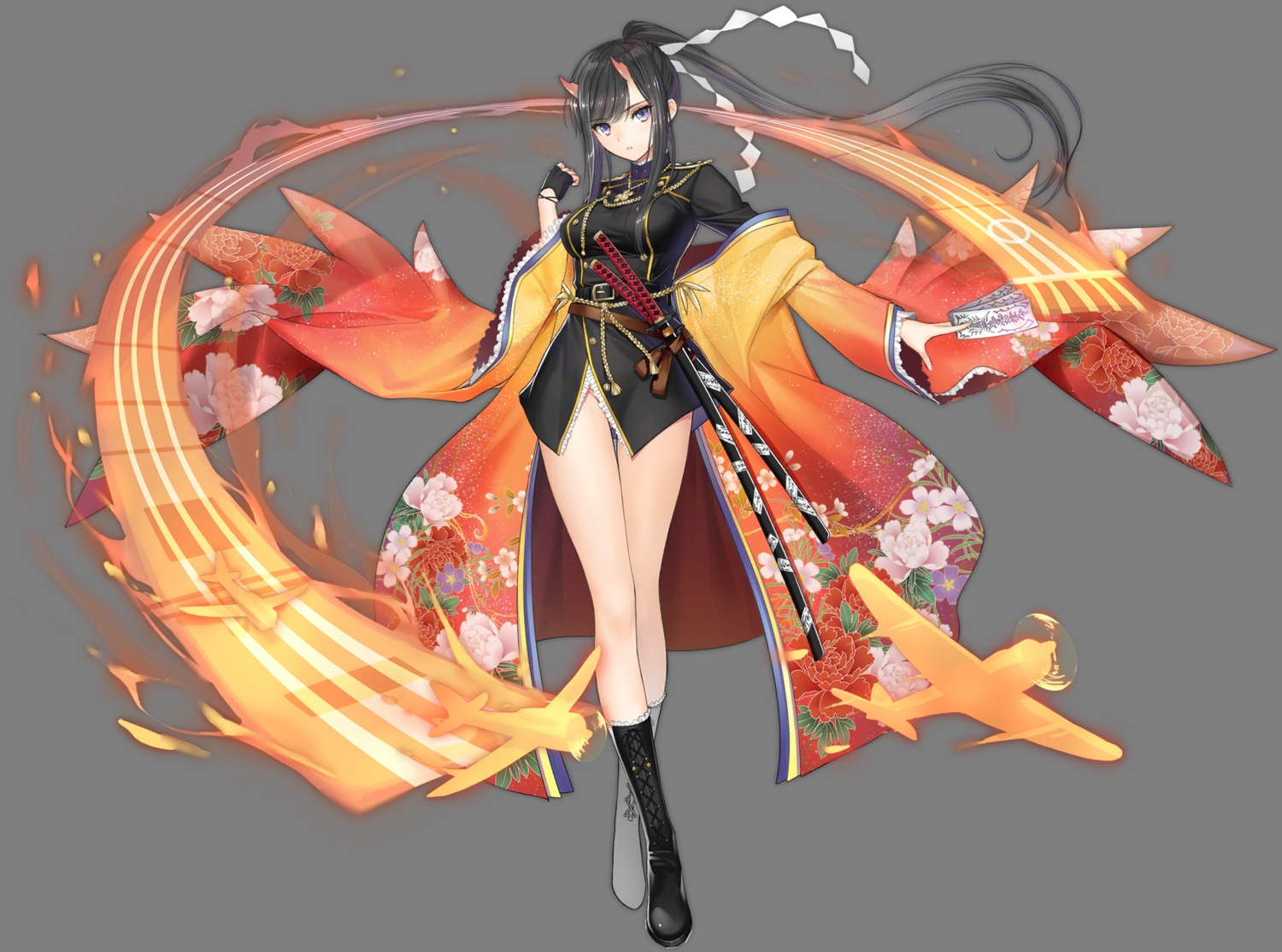 azur_lane, horns, japanese_clothes, ryuuhou_(azur_lane), sword, tony_taka, transparent_png, uniform