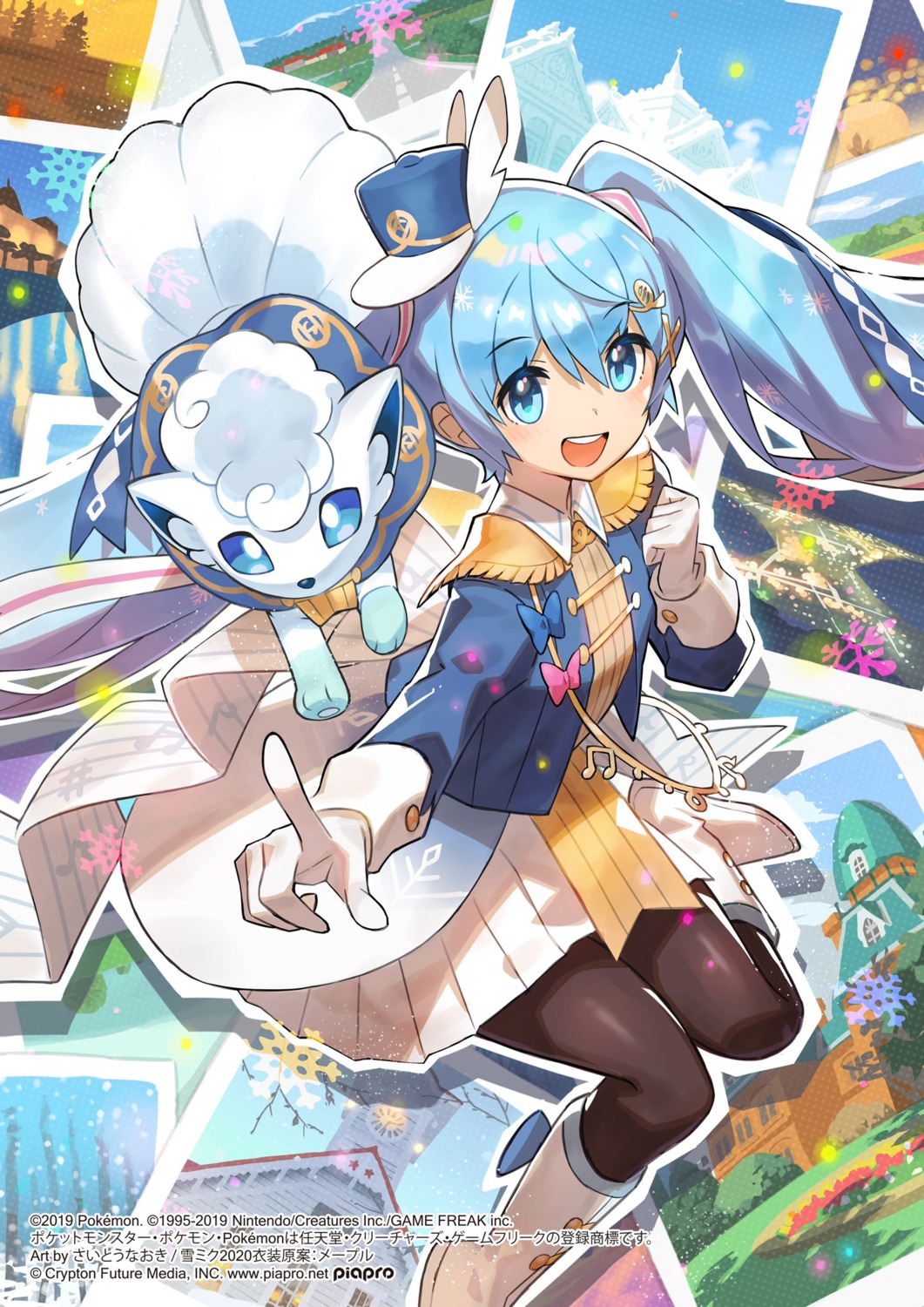 crossover, hatsune_miku, pantyhose, pokemon, saitou_naoki, uniform, vocaloid, yuki_miku