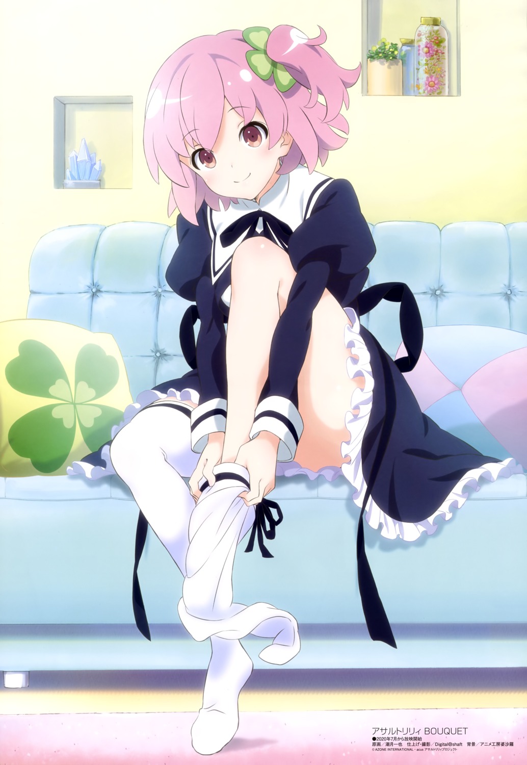 assault_lily, assault_lily_bouquet, hitotsuyanagi_riri, seifuku, shiotsuki_kazuya, skirt_lift, thighhighs, undressing