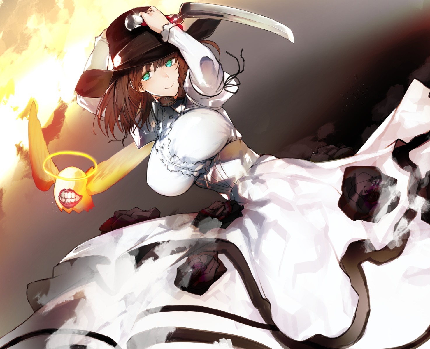 charlotte_corday_(fate/grand_order), dress, fate/grand_order, nishiide_kengorou, skirt_lift, sword