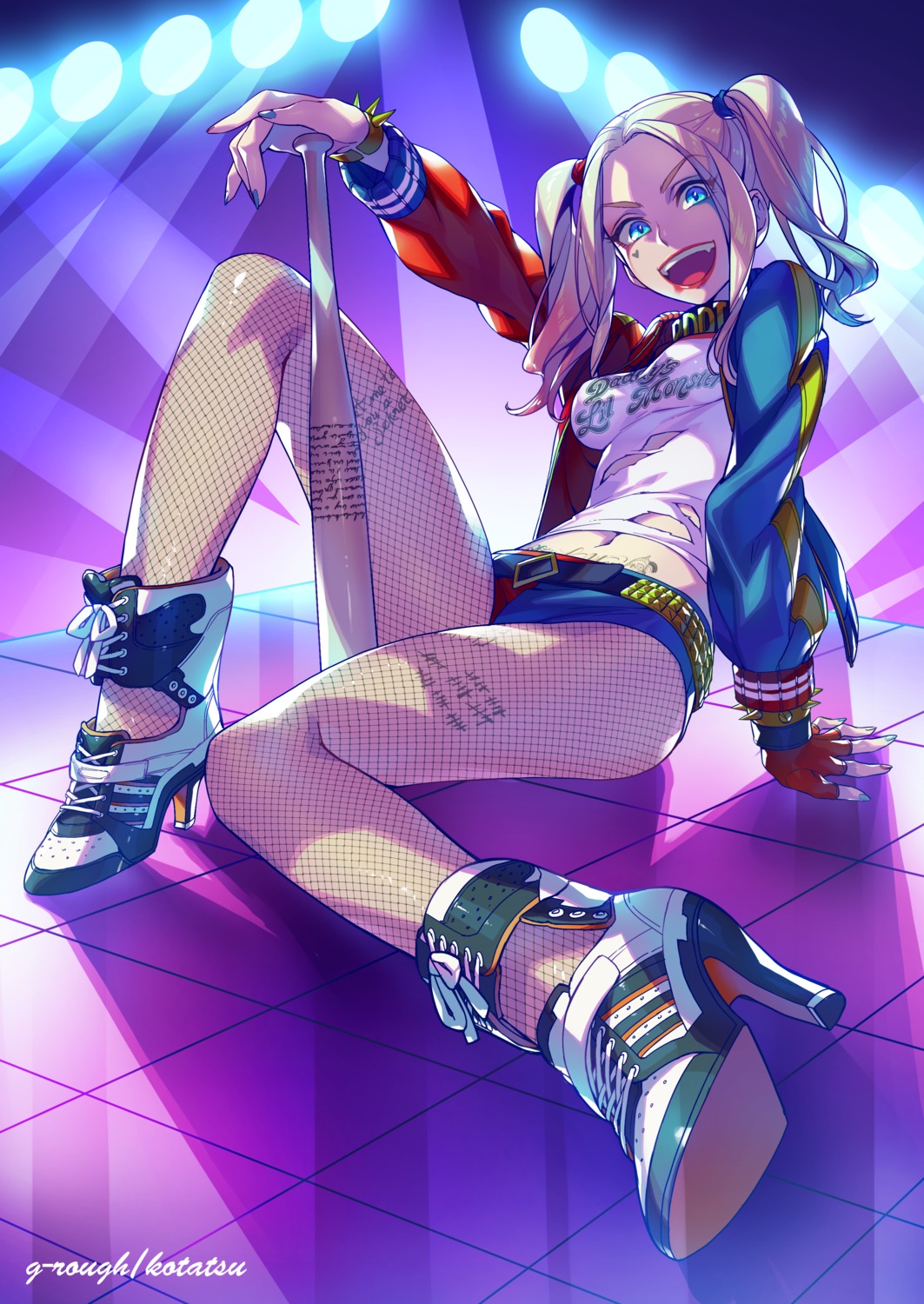 baseball, batman, dc_comics, fishnets, harley_quinn, heels, kotatsu_(g-rough), pantyhose