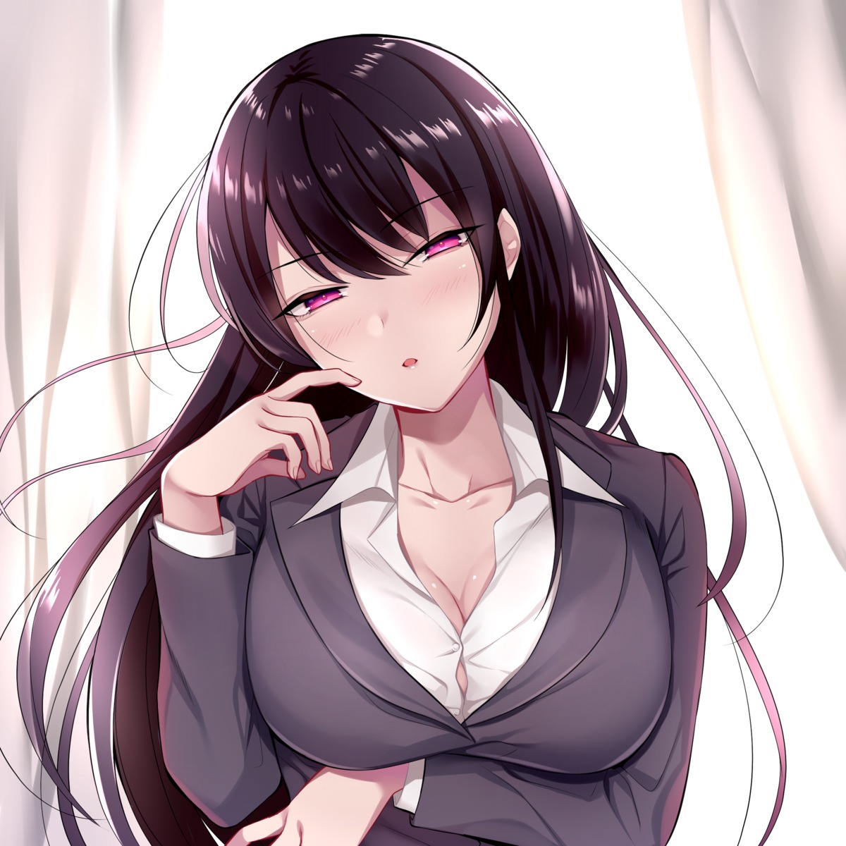 breast_hold, business_suit, cleavage, dopikasu-chan