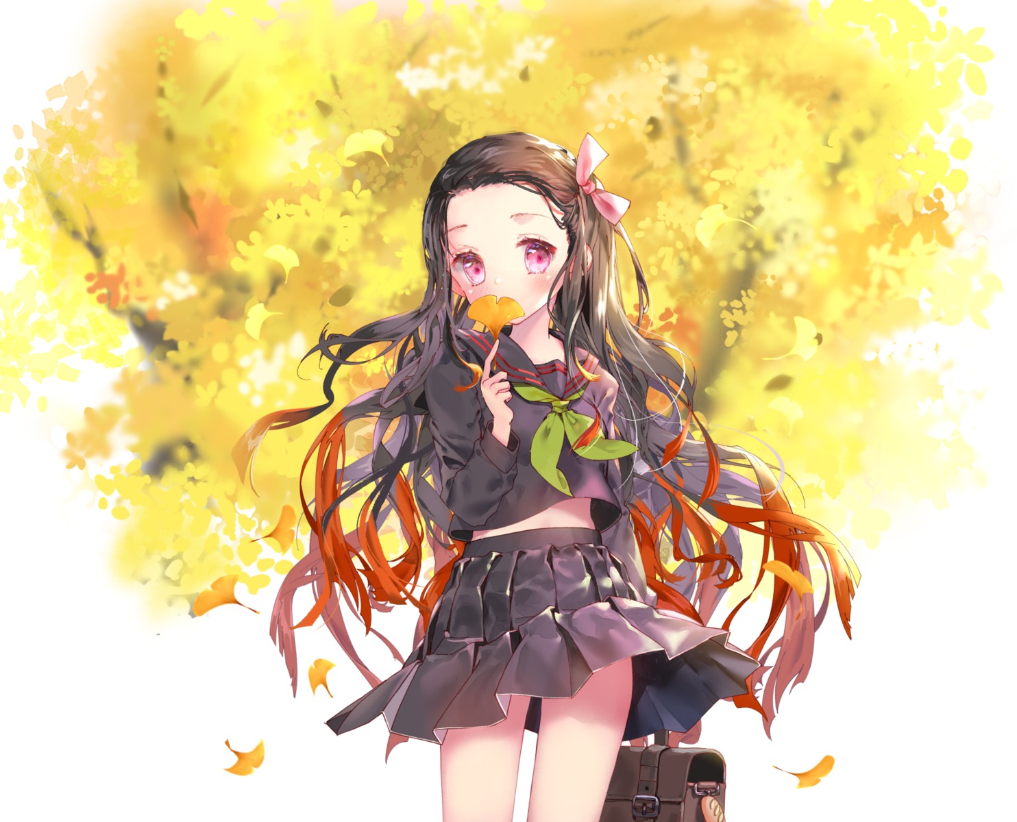 kamado_nezuko, kimetsu_no_yaiba, mintchoco, seifuku, skirt_lift
