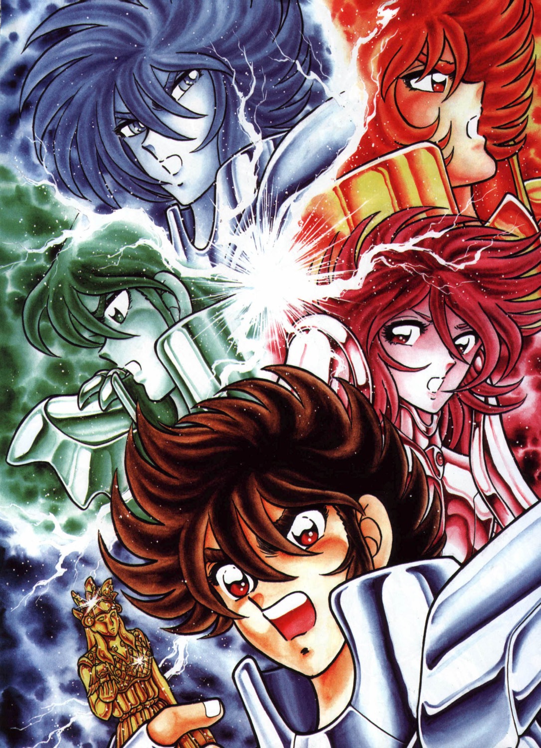 andromeda_shun, cygnus_hyoga, dragon_shiryu, kurumada_masami, male, pegasus_seiya, phoenix_ikki, saint_seiya