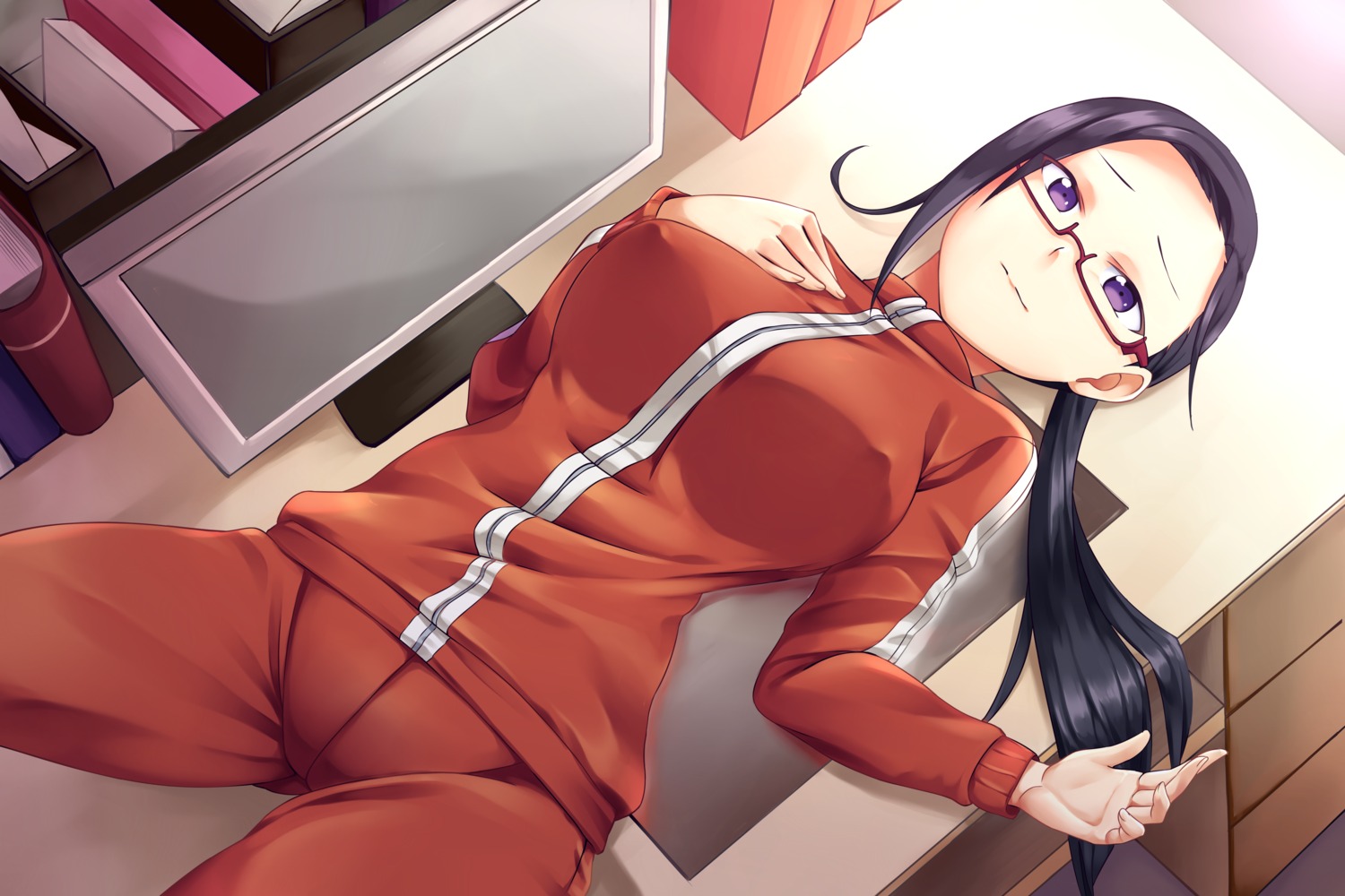 demi-chan_wa_kataritai, erect_nipples, gym_uniform, megane, rixch, satou_sakie