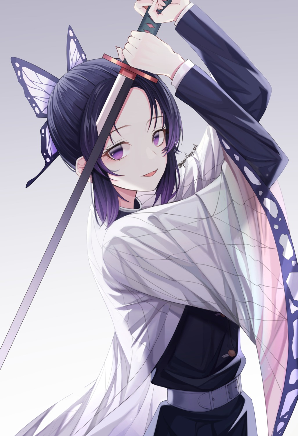 japanese_clothes, kimetsu_no_yaiba, kochou_shinobu, soli_(pouiliuoq_soli), sword, uniform