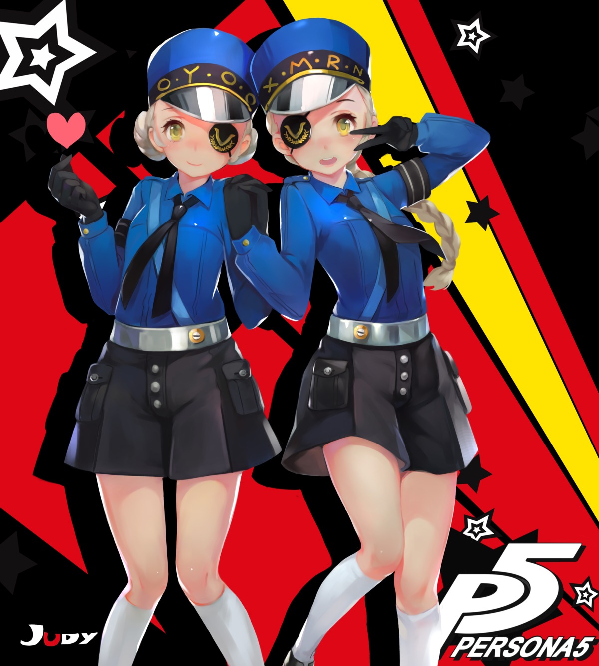 caroline_(persona_5), eyepatch, jiujiuyatou_(yayanzz), justine_(persona_5), persona_5, uniform