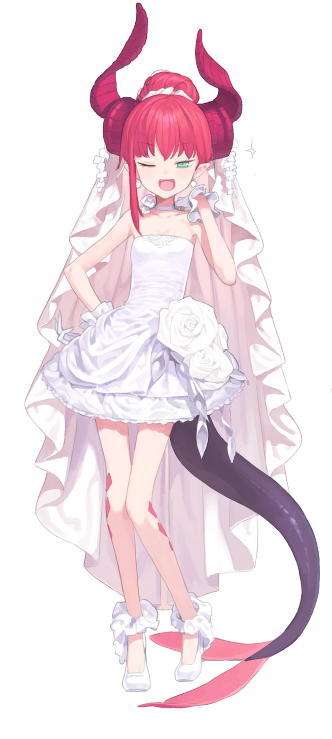 cleavage, doremi, dress, elizabeth_bathory, fate/extra, fate/extra_ccc, fate/grand_order, fate/stay_night, heels, horns, pointy_ears, tail, wedding_dress