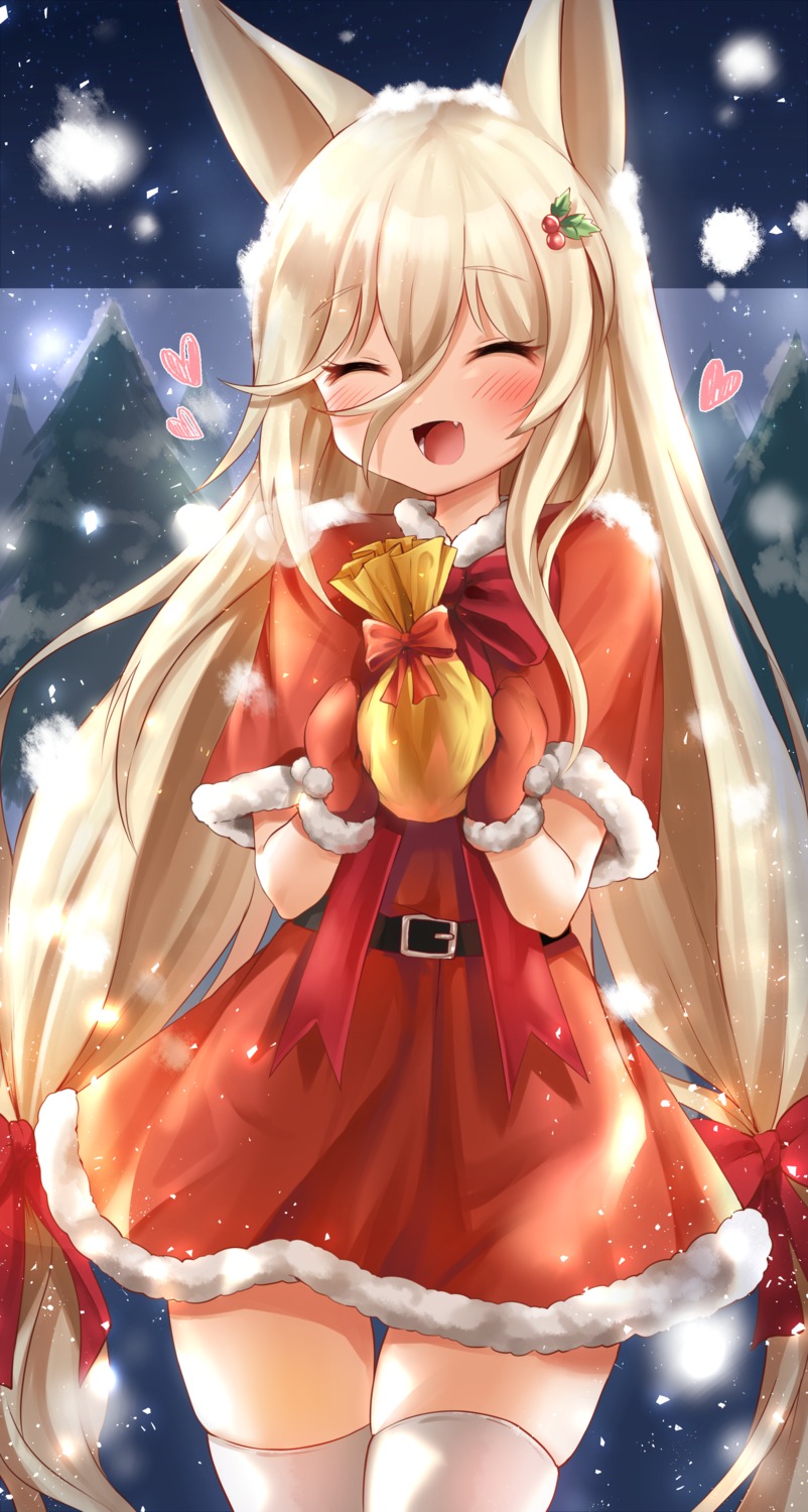 animal_ears, christmas, dress, g41_(girls_frontline), girls_frontline, honyang, thighhighs