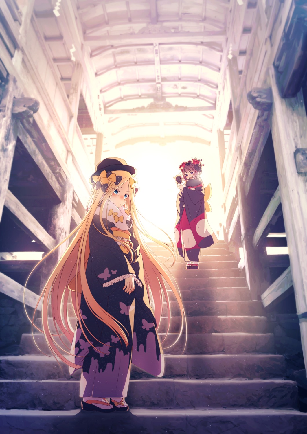abigail_williams_(fate), fate/grand_order, katsushika_hokusai_(fate), kimono, mocha_(snowflake)