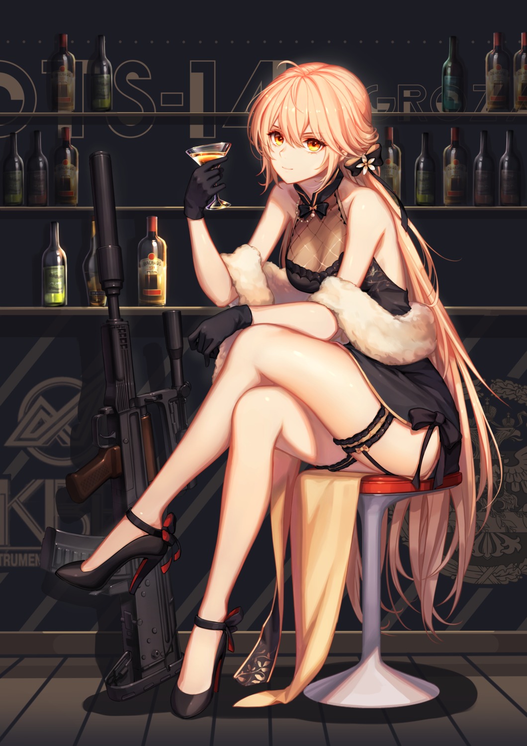 baek_hyang, dress, garter, girls_frontline, gun, heels, ots-14_(girls_frontline), see_through
