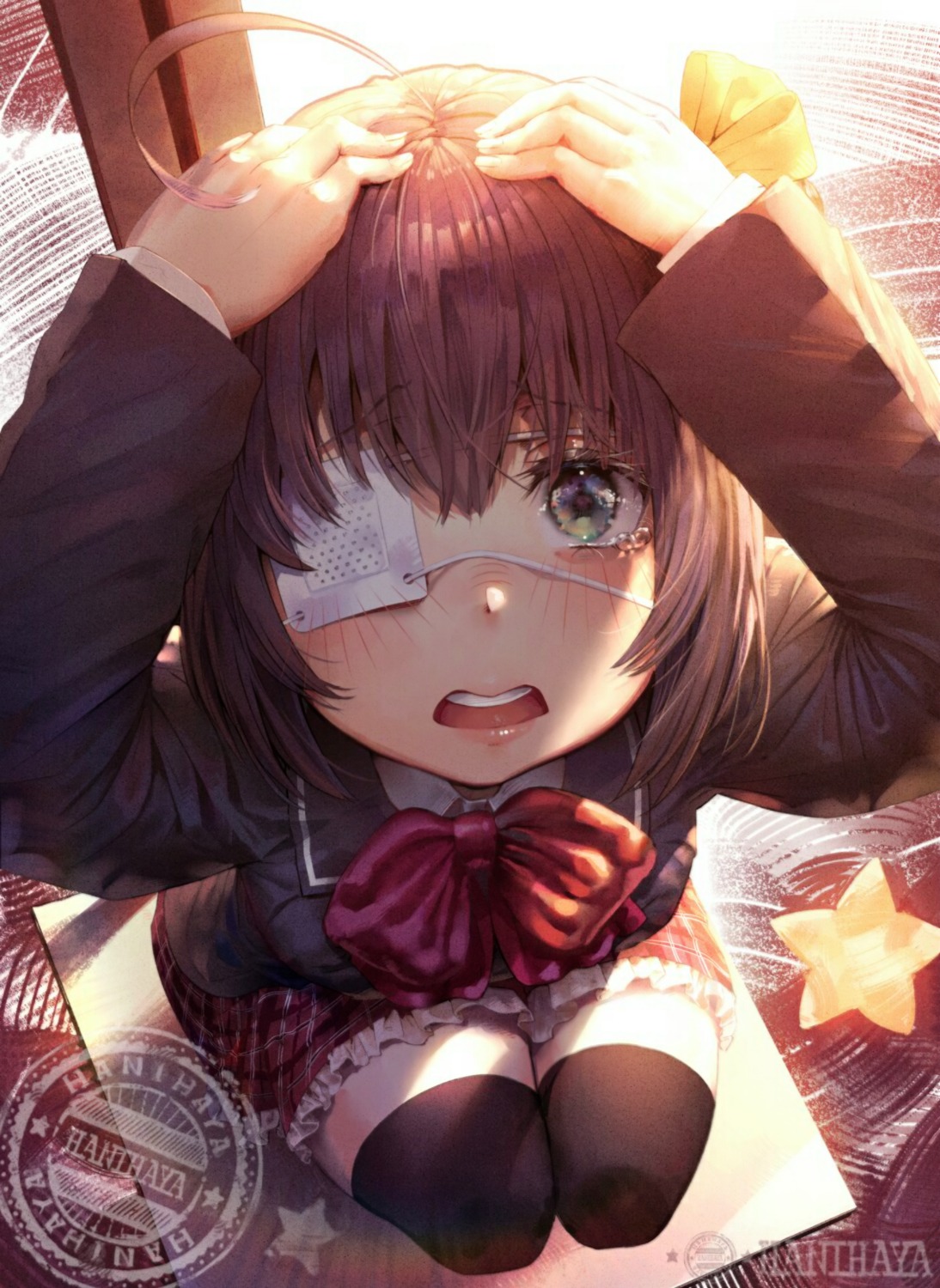 chuunibyou_demo_koi_ga_shitai!, eyepatch, hanbenp, seifuku, takanashi_rikka, thighhighs