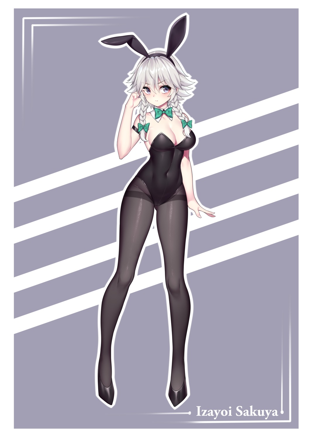 animal_ears, bunny_ears, bunny_girl, cleavage, izayoi_sakuya, pantyhose, touhou, wu_yao_jun