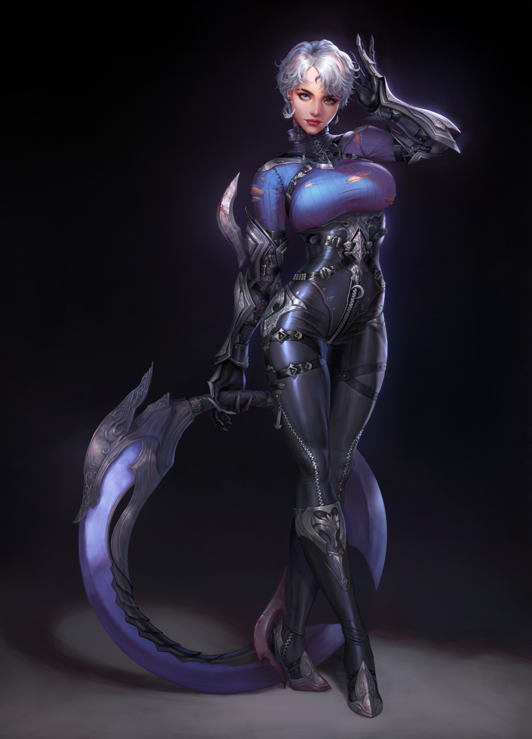armor, blood, bodysuit, heels, jagercoke, torn_clothes, weapon